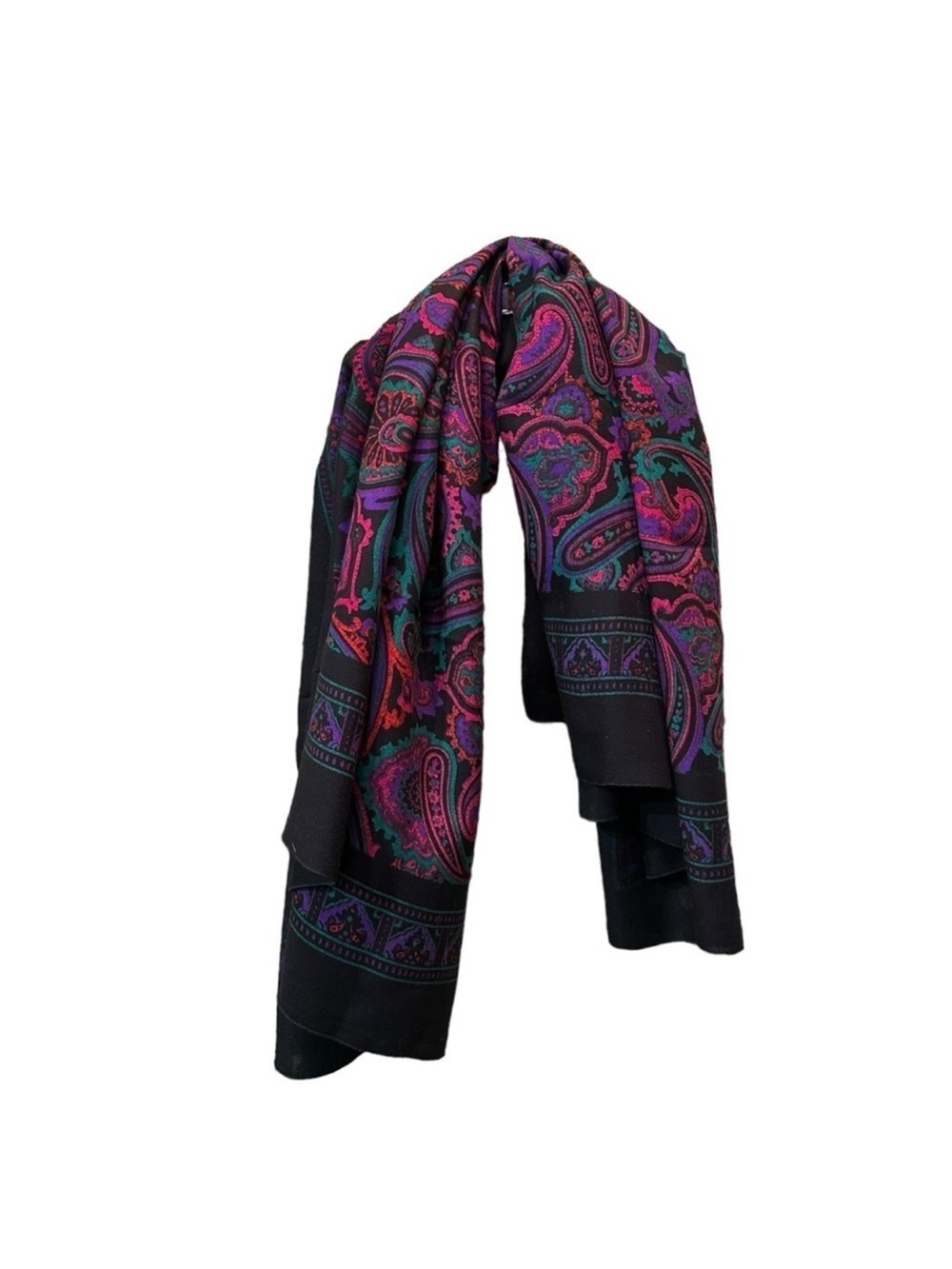 Vintage Black Paisley Pattern Women's Scarf - Vibrant Pink Purple & Teal Accents